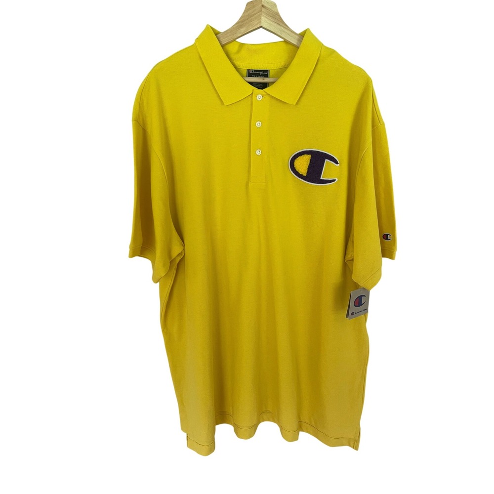 Champion Logo Polo Shirt Big Logo Spell Out Cotton Casual Top 2XL New
